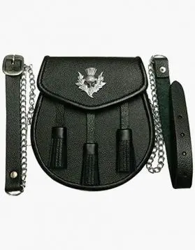 Black 3 Tassel Leather Kilt Sporran- Front Image