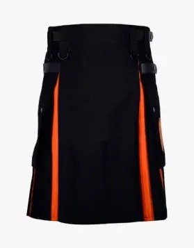 BLACK & ORANGE HYBRID KILT- Front Image 