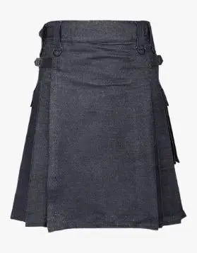Black Denim Active Men Kilt- Front Image