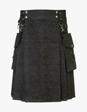 Black Detachable Denim Kilt