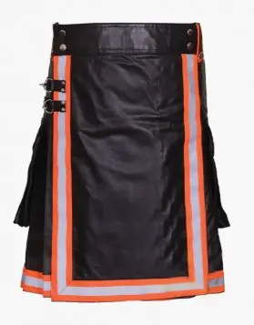 Black Firefighter Leather Kilt- Front Image