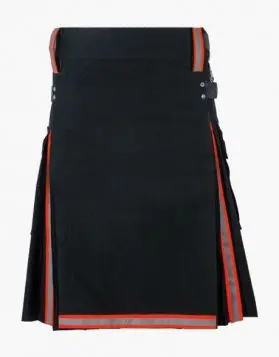 Black Firefighter Utility Kilt with Reflective Tape -Front Image 