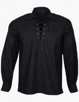 Black Jacobite Ghillie Kilt Shirt- Front Image