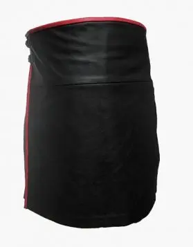 Black Leather Kilt with Red Piping - Front Image