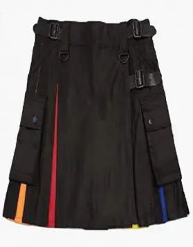 Black Rainbow Hybrid Kilt with Fastening Straps - Front Image 