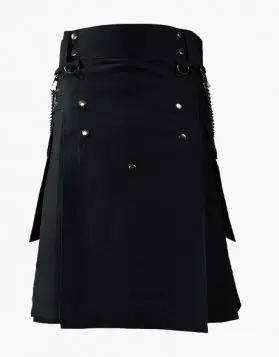 Black Stylish Utility Kilt with Studded Design- Front Image 
