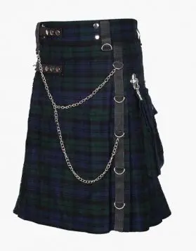 Black Watch Tartan Gothic Kilt with Detachable Pockets