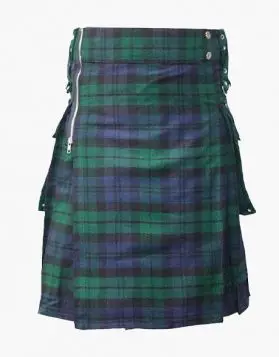  Black Watch Tartan Utility Kilt with Zip Closure - Front Image 