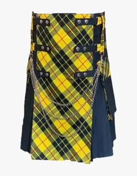 Black Fashion Kilt with Tartan Front Apron