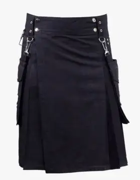 BLACK KILT WITH DETACHABLE POCKETS