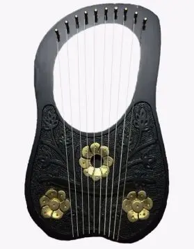 Black Rosewood Lyre Harp with Golden Flowers