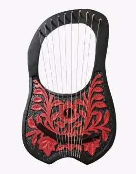 Black Lyre Harp with Red Flowers