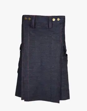 Blue Denim Kilt With Red Thread- Front Image 