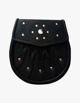 New Celtic Design Black Leather Sporran with S-Chain Kilt & Belt Bagpipe