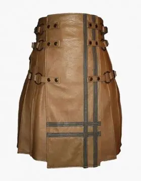 Brown Leather Gothic Kilt- Front Image 