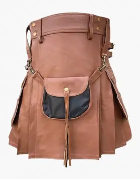 Brown Leather Kilt With Sporran Front 