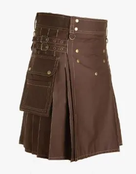 Brown Utility Kilt with Decorated Apron
