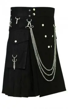 mens cargo utility kilt with silver chains