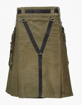 Cotton Olive Green Utility Kilt