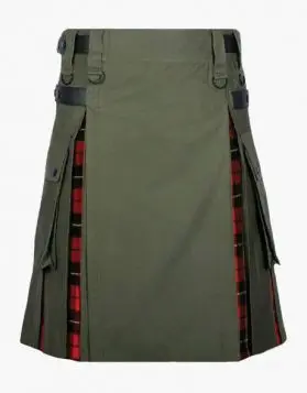 OLIVE GREEN & WALLACE HYBRID TARTAN KILT-Front Image 