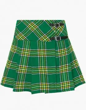 Irish Green Tartan Mini Skirt Kilt- Front Image 