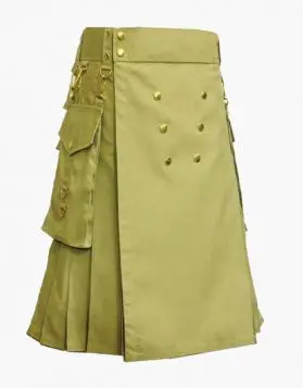 Khaki Utility Kilt With Gold ButtonKhaki Utility Kilt With Gold Button