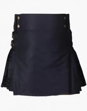 Ladies Black with Night Watch Tartan Hybrid Kilt- Front Image