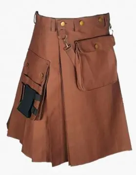 Men's Brown Deluxe Working Utility Kilt- Front Image 
