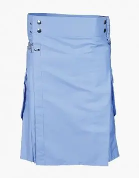 Mens light Blue Cargo Kilt - Front Image