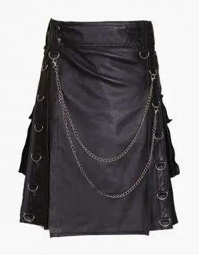 Modern Black Leather Gothic Kilt - Front Image