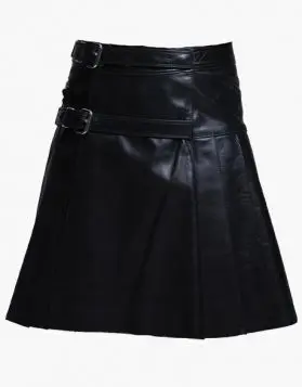  Modern Black Leather Kilt with Straps - Front Image