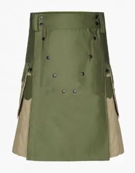 New Olive Green and Khaki Utility Tactical Kilt- Front Image 