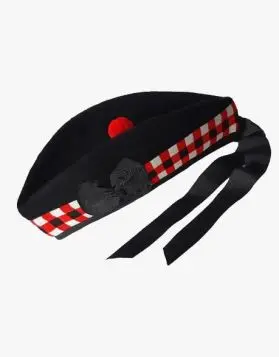 100% PURE WOOL DICED RED AND WHITE GLENGARRY HAT