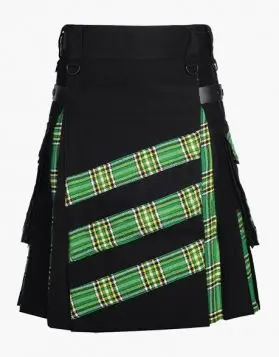 Stylish Black and Irish Green Tartan Hybrid Kilt