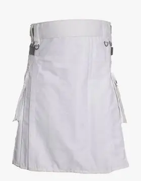 WHITE DELUXE UTILITY KILT WITH LEATHER STRAPS 