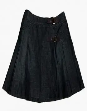 Women Black Denim Kilt - Front Image 