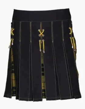  Women Black with Macleod of Lewis Tartan Hybrid Kilt - Front Image