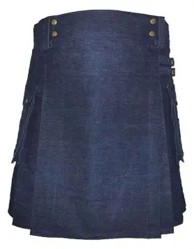 Women Blue Denim Utility Kilt - Back Image