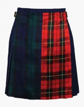 Women Blue with Black Watch and Wallace Tartan Hybrid Kilt - Front Image