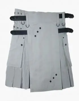 Women White and Black Hybrid Kilt with Studded Apron - Front Image 