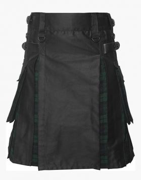 Mens Black and Black Watch Tartan Hybrid Kilt- Front Image 