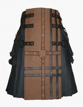 Black and Brown Hybrid Gothic Utility Kilt- Front Image 