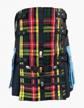 Black and Buchanan Tartan Hybrid Kilt with Light Blue Pockets - Back Image