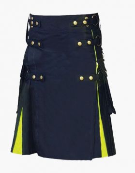 Black and Fluorescent Green Hybrid Kilt  - Front Image 