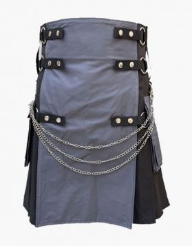 Black and Gray Two-Tone Gothic Utility Kilt - Front Image 