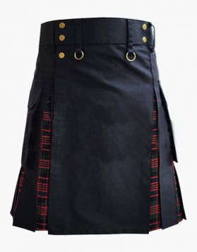 Black and Macdonald Tartan Hybrid Kilt- Front Image