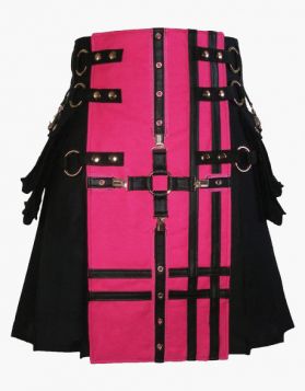 Black and Pink Gothic Utility Kilt - Front Image