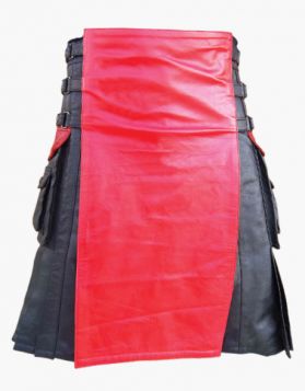 Black and Red Interchangeable Leather Kilt - Front Image 