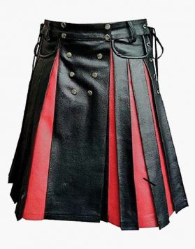 Black and Red Leather Gladiator Kilt- Front Image