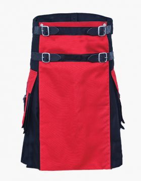 Black and Red Two-Tone Utility Kilt with Detachable Apron- Front Image